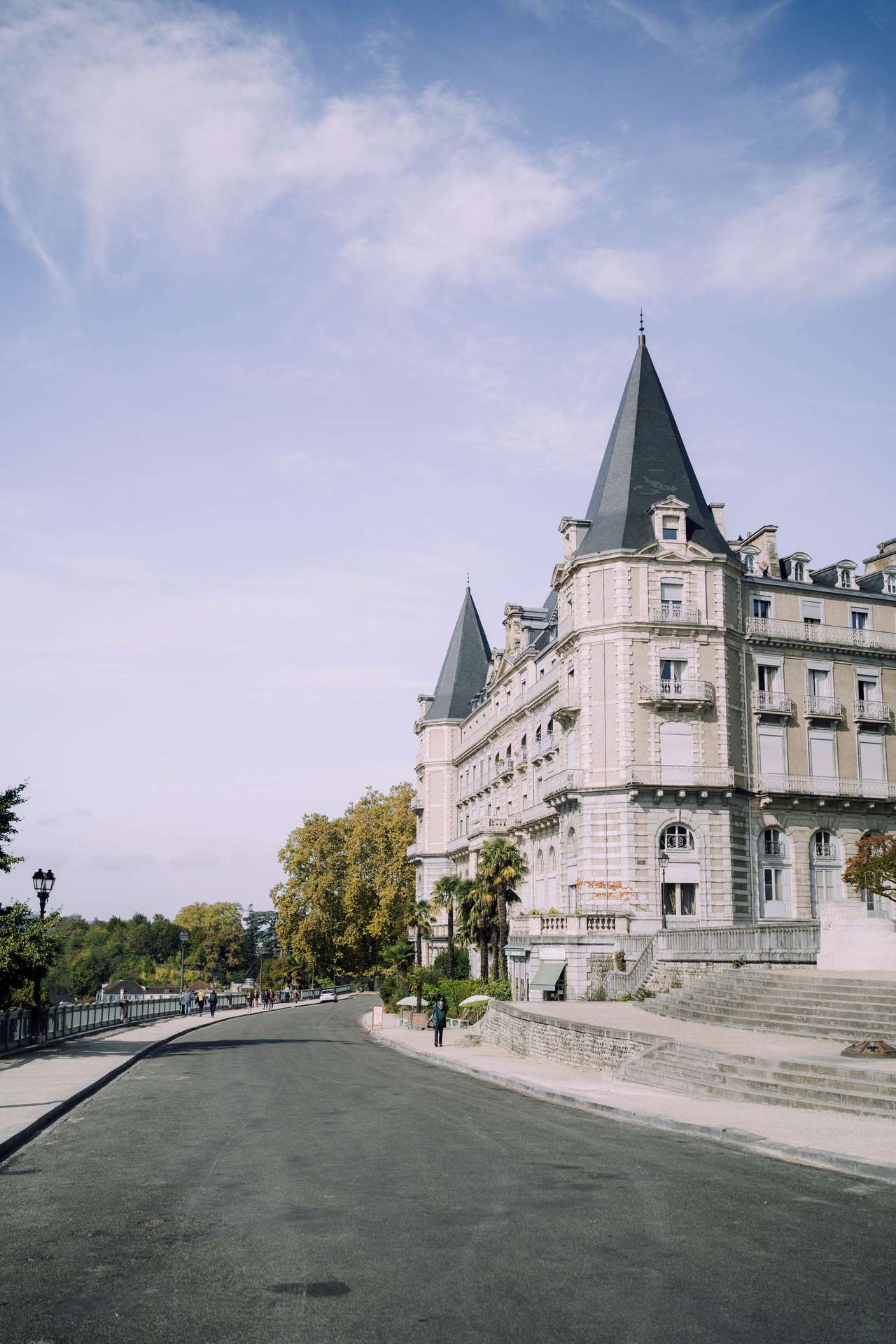 Façade du château de Pau et sa rue piétonne