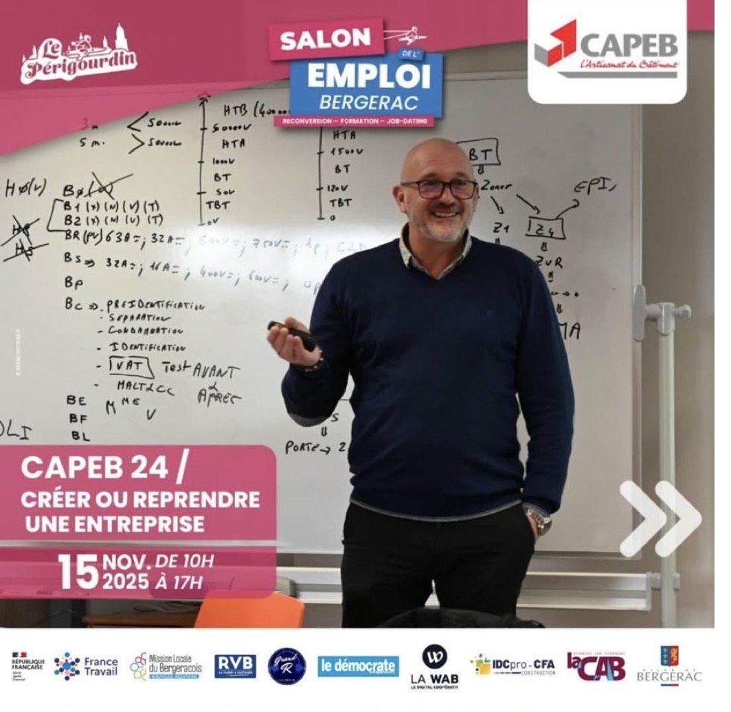 Nicolas Beaumont, formateur habilitation électrique NF C18-510, intervenant au Salon de l'Emploi de Bergerac avec la CAPEB 24